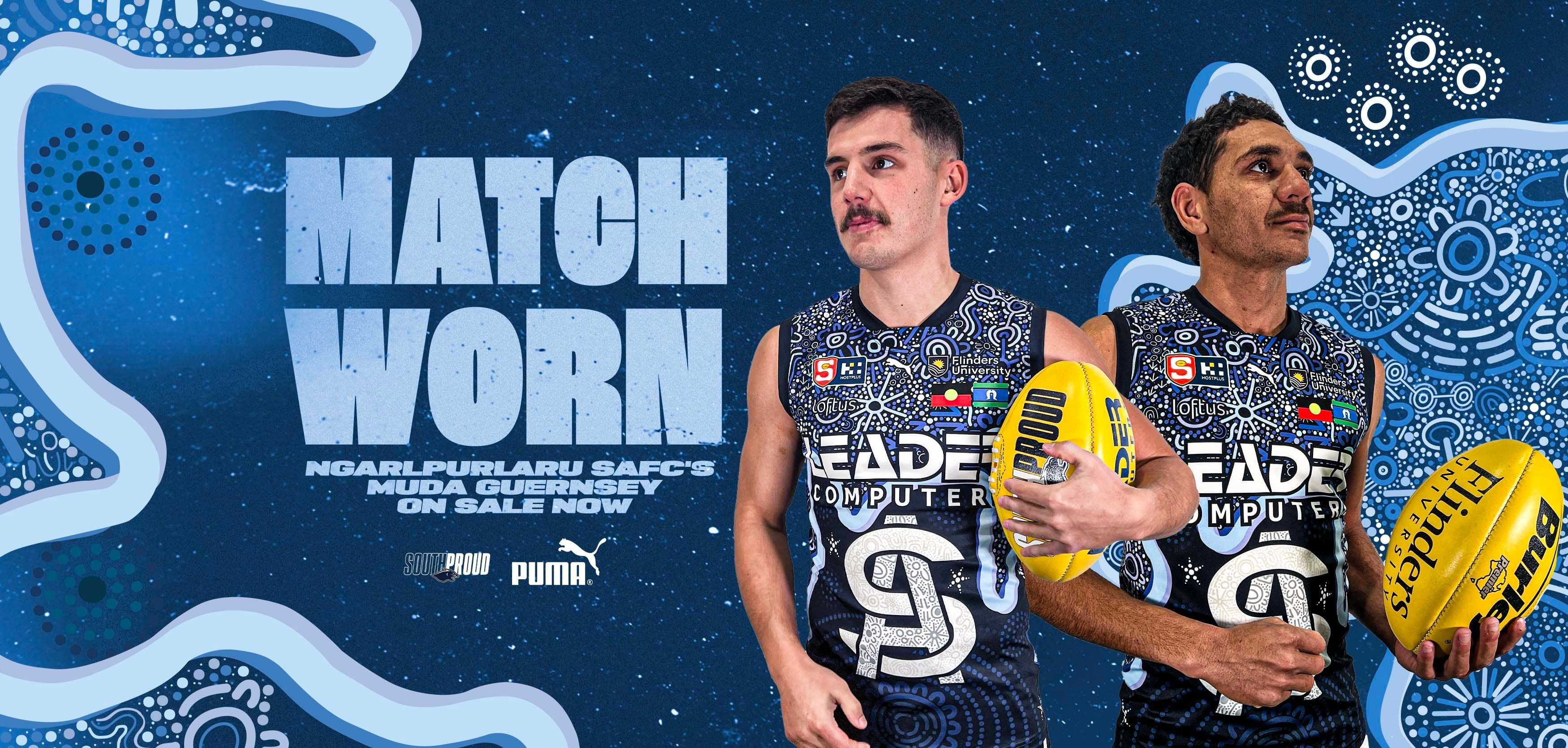 2023 Match-Worn and Player Issue Ngarlpurlaru SAFC's Muda Guernsey 2023 Match-Worn and Player Issue Ngarlpurlaru SAFC's Muda Guernsey